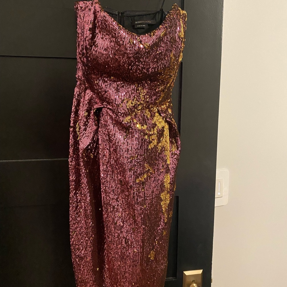 Bcbg strapless sequin cocktail dress